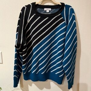 Vintage Liz Claiborne Black and Blue Striped Sweater